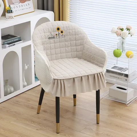 Universal Stretch Chair Cover Dining Room Floral Embroidered Ruffle Edge Furniture Protector Anti Slip Seat Slipcover Home Decor