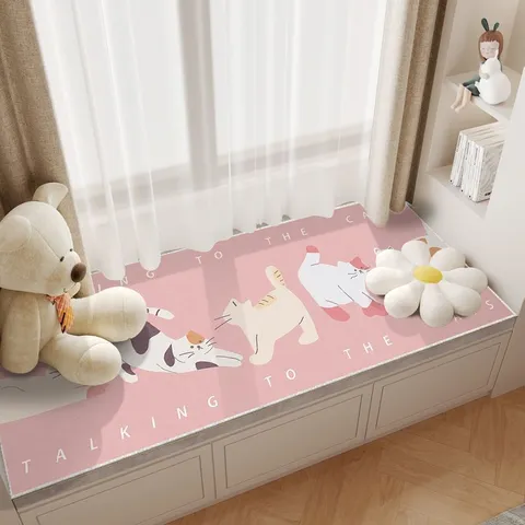 Crystal Velvet Bay Window Mat Bedroom Window Sill Carpet Tatami Balcony Seat Cushion Modern Minimalist Floral Printed Mat