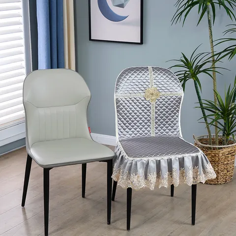 Housse de Chaise de Salle à Manger Incurvée de Luxe Nordique Enveloppement Complet Antidérapant Matelassé Bordure en Dentelle Florale