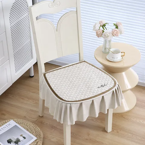 European Style Dining Chair Cushion Winter Thickened Seat Pad With Ruffle Hem Solid Color Home Kitchen Chair Cover