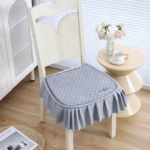 European Style Dining Chair Cushion Winter Thickened Seat Pad With Ruffle Hem Solid Color Home Kitchen Chair Cover