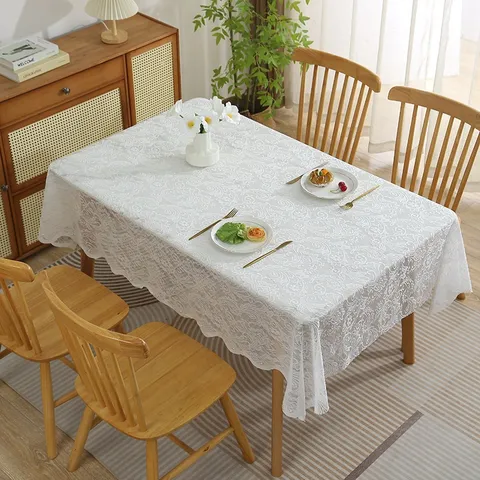 French Hollow Out White Lace Tablecloth American Country Rectangular Table Cover Picnic Cloth Photo Background Cloth For Home Kitchen Dining Decor
