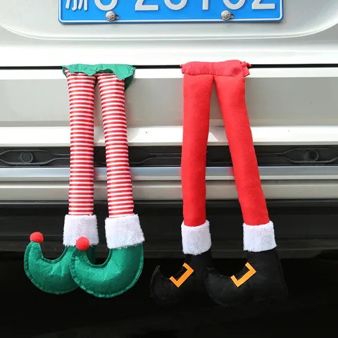 Gambe di Elfo di Natale Gambe di Babbo Natale Ornamento Pendente per Auto Peluche a Righe Decorazione Festiva Casa