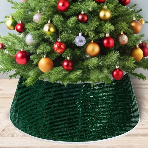 Collar de Árbol de Navidad de Lentejuelas Brillantes Cubierta de Base de Falda de Árbol de Peluche para Decoración de Fiesta Navidad