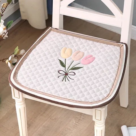 Chenille Chair Cushion Tulip Embroidered Quilted Seat Pad Modern Minimalist Dining Room Pad Thickened Home Decor