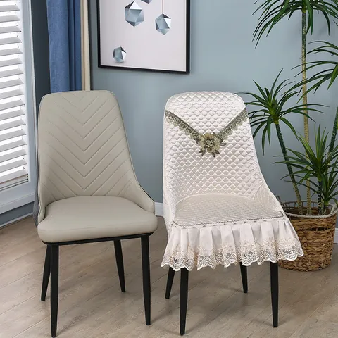 Floral Quilted Chair Cover Tablecloth Set Lace Edging Dustproof Dining Table Cloth Chair Cushion Protector