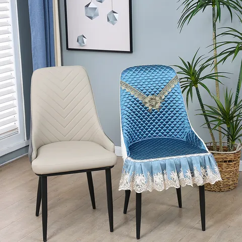 Floral Quilted Chair Cover Tablecloth Set Lace Edging Dustproof Dining Table Cloth Chair Cushion Protector