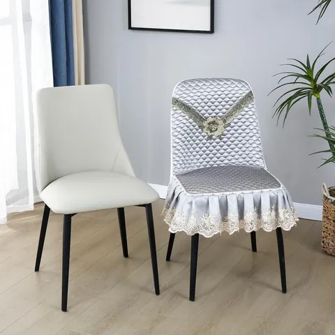 Quilted Lace Trim Chair Cover And Tablecloth Set Nordic Floral Embroidered Anti-Slip Dining Room Home Table Decor