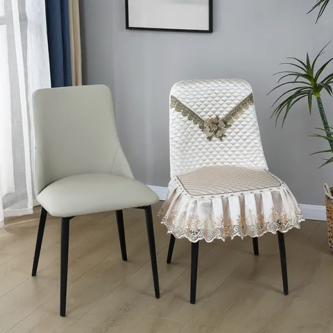Quilted Lace Trim Chair Cover And Tablecloth Set Nordic Floral Embroidered Anti-Slip Dining Room Home Table Decor