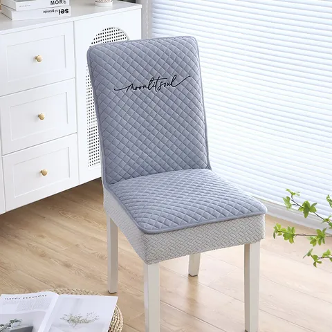 Housse de Chaise de Salle à Manger Matelassée Couleur Unie Antidérapante Housse de Chaise de Cuisine Amovible Lavable Protecteur Pour Maison
