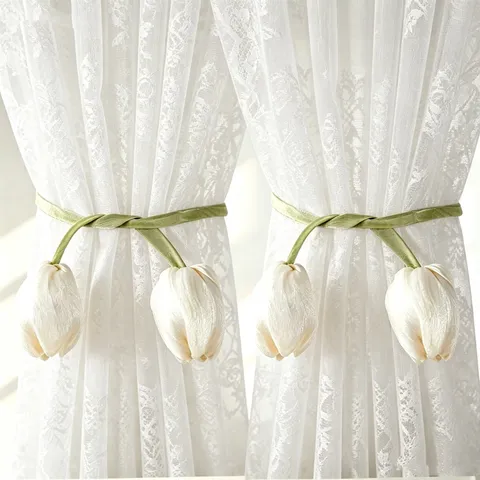 Minimalist Luxury Curtain Tiebacks Tulip Flower Cotton Rope Storage Strap White Lace Drapery Hanging Ornament