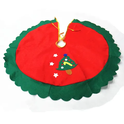 Red Scalloped Green Edge Applique Christmas Tree Skirt Non-woven Fabric Tree Apron For Festive Holiday Home Party Decor