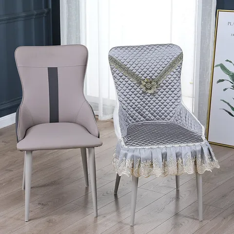 Fundas para Sillas Minimalista de Mezcla de Algodón y Poliéster Acolchada con Ribete de Encaje Decoración del Hogar
