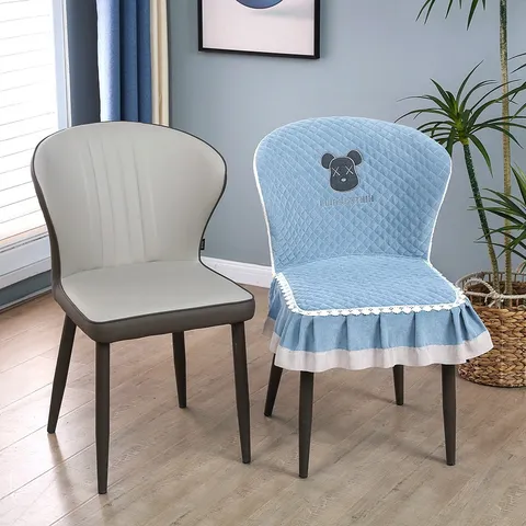 Housse de Chaise Universelle Tout Compris Antidérapante en Dentelle Matelassée avec Volant pour Chaise de Salle à Manger de Luxe