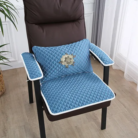 Chenille Quilted Chair Cushion Set Mahjong Chair Pad Boss Chair Cover Office Cushion With Embroidery Flower Design