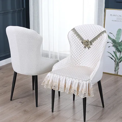Light Luxury Shell Dining Chair Cover Waterproof Quilted Dustproof Slipcover With Lace Ruffle For Kitchen Home Decor