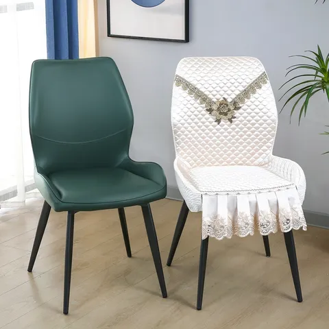 Housse de Chaise Matelassée de Luxe Nordique Avec Broderie Dentelle Antidérapant Universel Salle à Manger