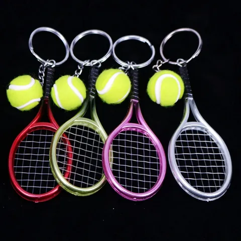 Llavero de Mini Raqueta de Tenis Y Pelota Tema Deportivo Aleación de Zinc Fieltro Anillo de Llave Para Hombres Mujeres Regalo Creativo