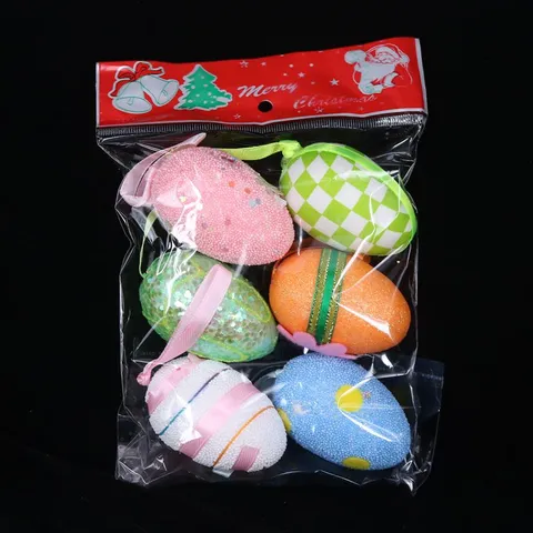 Easter Foam Eggs Holiday Decorative Ornaments Colorful Glitter Painted Easter Eggs For Home Party Hanging Decor Crafts