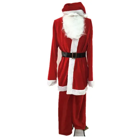 Adult Santa Claus Costume For Men Christmas Cosplay Outfit Hat Beard Belt Top And Bottom Festive Party Red Velvet Suit