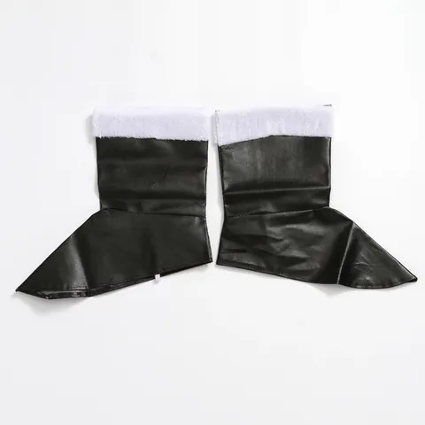 Kerstman Laarshoezen Met Witte Nepbontrand Zwarte Kunstleren Laarzen Voor Kerst Kostuumfeest Cosplay Accessoires Heren Dames