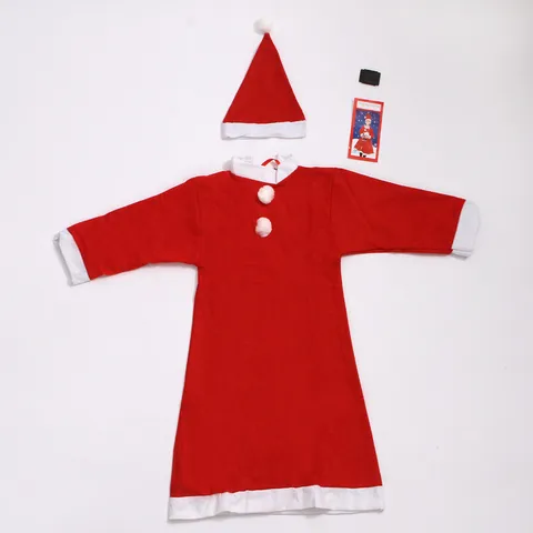 Girls Christmas Dress With Hat And Belt Kids Santa Costume Non-woven Fabric Red Festive Holiday Outfit For Party Role Play