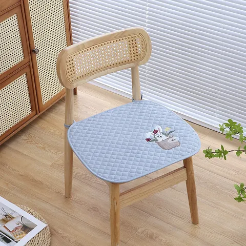Zuhause Antirutsch Stuhlkissen Süßes Kaninchen Stickerei Gesteppte Baumwolle Sitzkissen Für Esszimmer Büro Stuhl Dekor