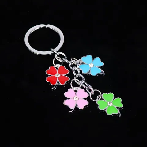 Portachiavi Fortunato Quadrifoglio Multicolore in Metallo Smaltato con Strass Ciondolo per Borsa Donna Gioielli Regalo