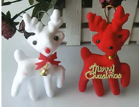 Mignons Ornements Suspendus en Mousse de Cerf de Neige Pendentifs Renne Pailletés Blanc Rouge Pour Décorations d'Arbre de Noël Décoration de Maison Festive