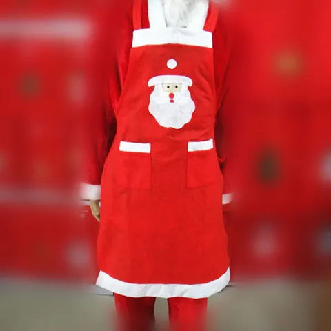 Christmas Adult Apron Santa Claus Snowman Pattern Non-woven Fabric Red White Festive Kitchen Decoration Apron Holiday Party Gift