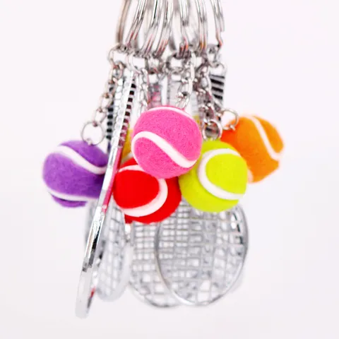 Creative Mini Tennis Racket Keychain Alloy Simulation Sport Tennis Ball Key Ring Pendant For Gift Promotion Advertising Souvenir