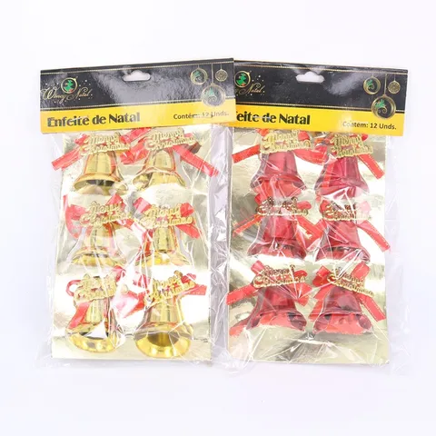 PVC Christmas Bell Ornaments With Bow Merry Christmas Letter Plate Christmas Tree Hanging Decoration Sets Red Gold Festive Bells
