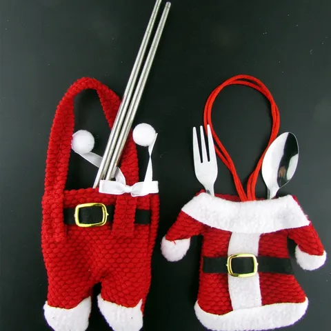Mini Weihnachtsmann Kleidung Hose Besteckhalter Set Weihnachten Esstisch Dekoration Rote Stoff Bestecktaschen Festliches Ornament