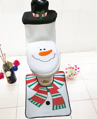 Festive Flannel Christmas Snowman Toilet Seat Cover Set Including Lid Cover Tank Cover And Bathroom Floor Mat Ornament Home Decor