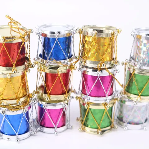 Multicolor Laser Reflective Christmas Drum Hanging Ornaments Shiny Plastic Mini Drums Tree Decorations Holiday Party Home Decor
