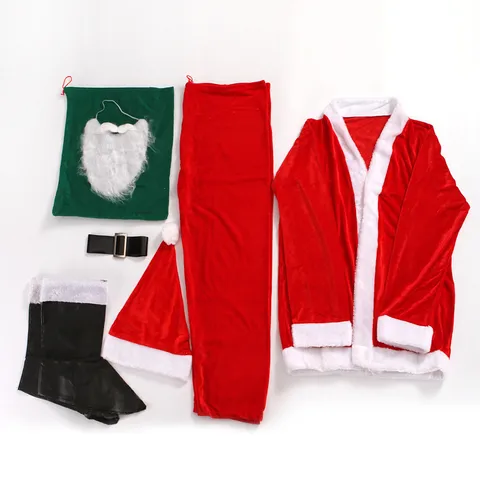 Set de Disfraz de Papá Noel de Terciopelo Dorado para Hombres Mujeres Niños Clásico Rojo Blanco Traje de Cosplay Fiesta