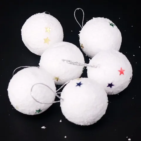 Adornos de Navidad Bolas de Nieve de Espuma Con Estrellas de Lentejuelas de Colores Bolas Colgantes Blancas Innevadas Decoración Árbol Fiesta Hogar