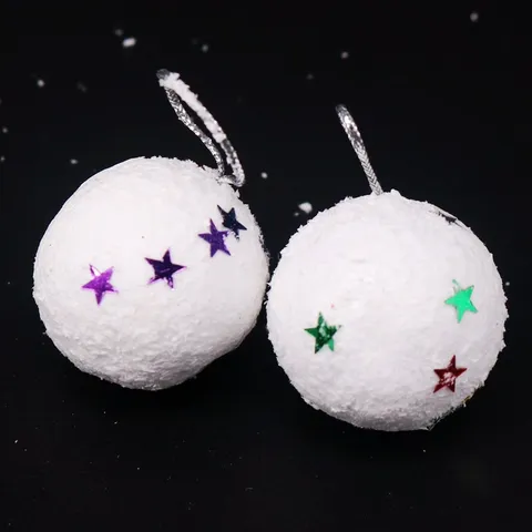 Adornos de Navidad Bolas de Nieve de Espuma Con Estrellas de Lentejuelas de Colores Bolas Colgantes Blancas Innevadas Decoración Árbol Fiesta Hogar