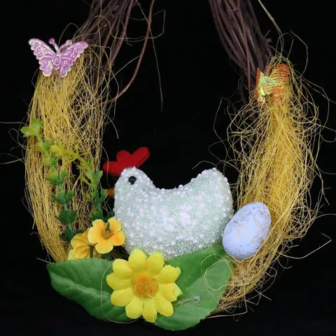 Easter Rattan Wreath With Foam Chick Eggs Handmade Vine Nest Decoration For Festive Party Home Wall Hanging Decor