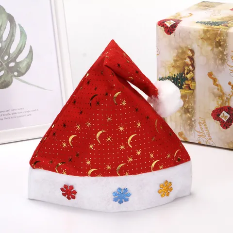 Gorro de Navidad para Niños Rojo Tela No Tejida Estrella Luna Dorado Plateado Merry Christmas Lentejuelas Sombrero de Fiesta