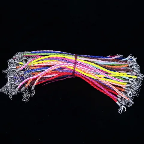 Cordón de Collar de Cuero PU Trenzado Con Cierre de Langosta de Aleación Y Cadena de Extensión Joyería DIY Cuerda Trenzada