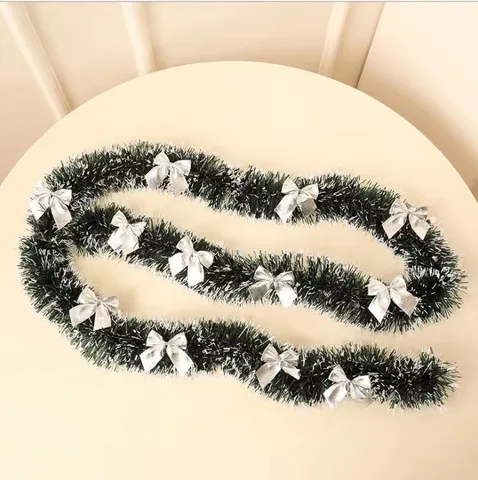 Guirnalda de Navidad Verde Oscuro con Borde Blanco Efecto Nieve y Lazos para Árbol de Navidad Fiesta Hotel Decoración Festiva