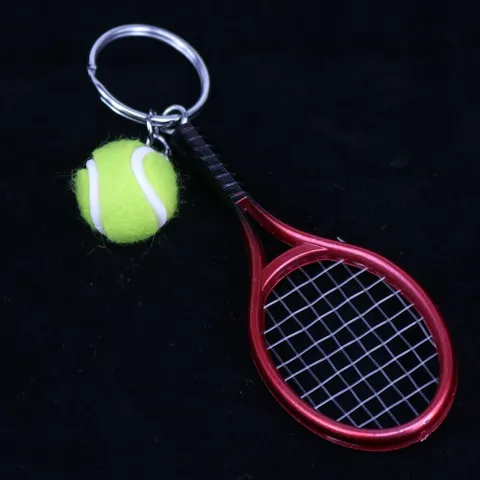 Llavero de Mini Raqueta de Tenis Y Pelota Tema Deportivo Aleación de Zinc Fieltro Anillo de Llave Para Hombres Mujeres Regalo Creativo