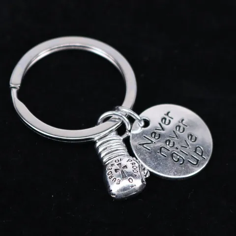 Llavero de Guante de Boxeo de Aleación de Zinc Vintage Inspirador Never Give Up I Can Cita Deporte Colgante de Bolso Regalo