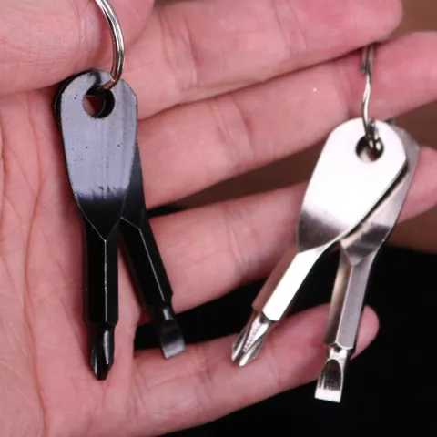 Stainless Steel Multi-Function Screwdriver Keychain Slotted Phillips Portable Mini Tool For Outdoor Camping Key Ring Set