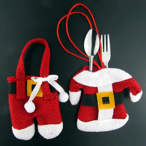 Christmas Tableware Holder Mini Santa Clothes Pants Cutlery Pouch Silverware Bag Holiday Xmas Home Party Table Decoration