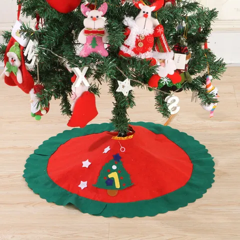 Minimalist Fabric Christmas Tree Skirt Scalloped Edge Applique Holiday Decoration Red Green Round Tree Apron Mat For Festive Home Party Ornament