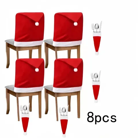 Christmas Dining Room Decoration Set Non-woven Fabric Santa Hat Chair Covers And Tablecloth Festive Table Decor For Home Hotel Restaurant Party