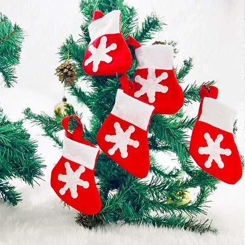 Christmas Mini Snowflake Stocking Hanging Ornament Cutlery Holder Tableware Cover Red Polyester Felt Socks Christmas Tree Table Decoration For Home Party