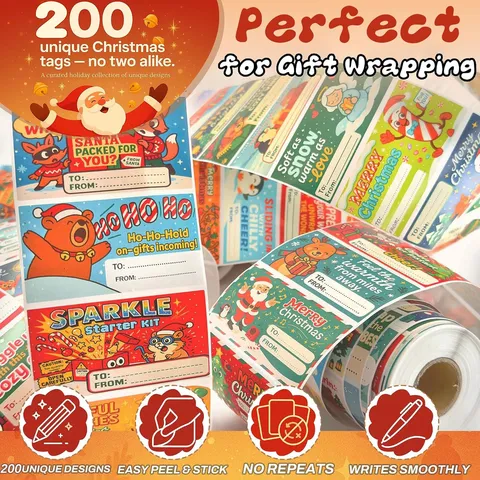 Christmas Gift Name Tag Stickers Self Adhesive To From Writing Labels For Holiday Package Wrapping Decor Santa Snowman